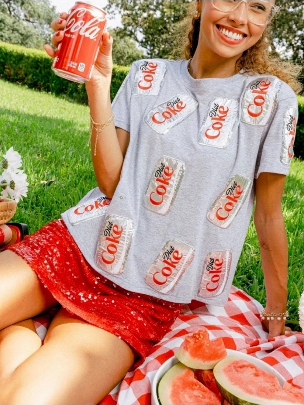 Queen of Sparkles Diet Coke Embellished Sequin Top